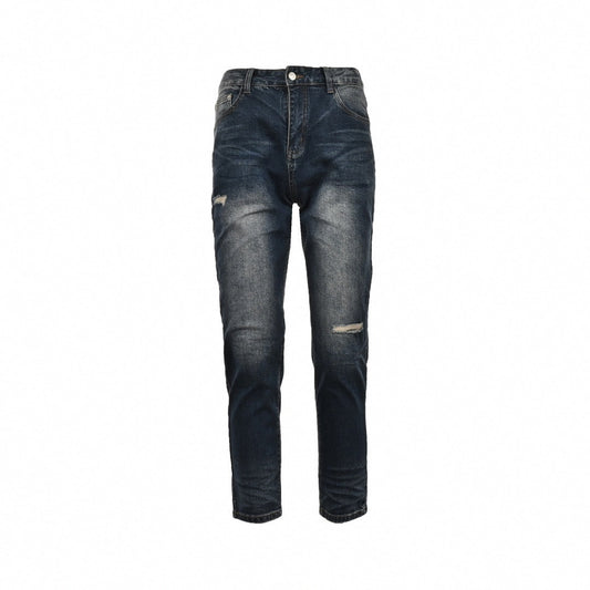 Distressed Dark-Wash Slim-Fit Denim Jeans