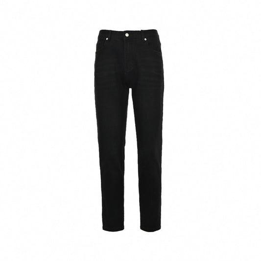 Black Slim-Fit Jeans with Embroidered Logo Detail