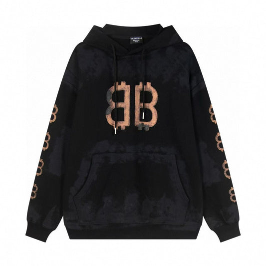 Distressed Logo Hoodie – Black Tie-Dye Edition