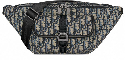 Saddle Oblique Jacquard Belt Pouch in Beige and Blue