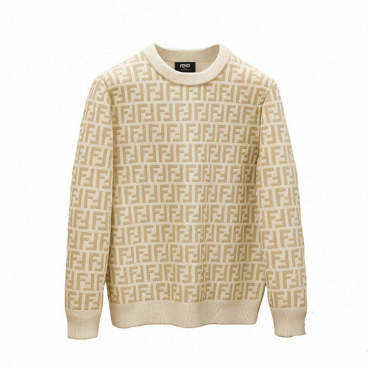 Beige and White Monogram Knit Sweater