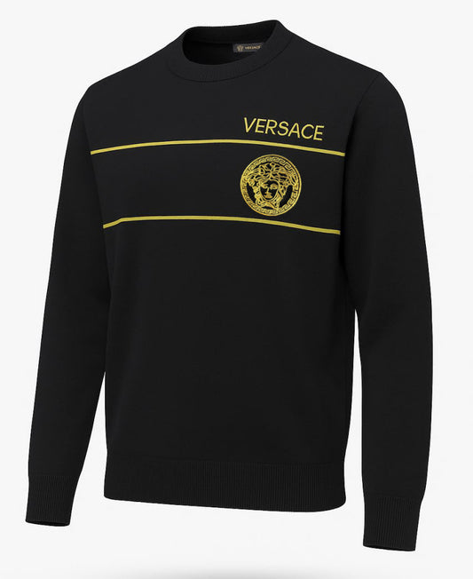 Black Crewneck Sweatshirt with Gold Medusa Logo