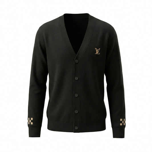 Black Monogram Accent Wool Cardigan