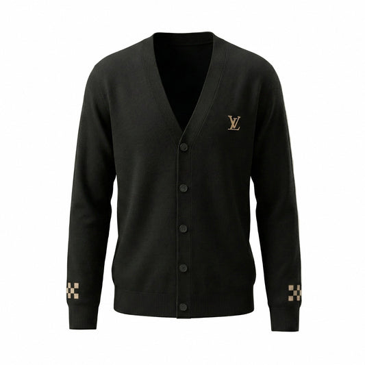 Black Monogram Accent Wool Cardigan