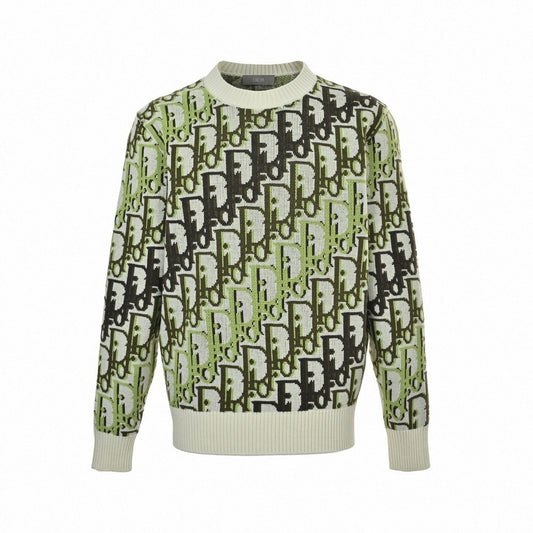 Oblique Jacquard Wool Blend Crewneck
