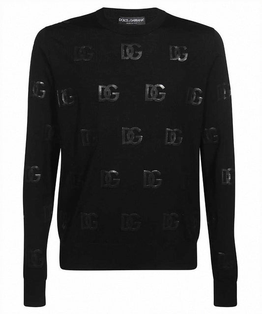 Black Embossed DG Logo Wool Sweater