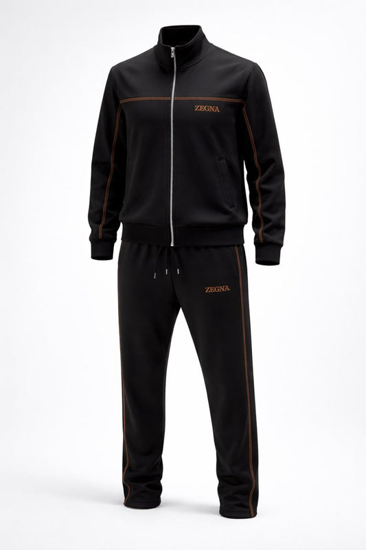 Signature Track Jacket & Joggers Set – Black with Contrast Piping